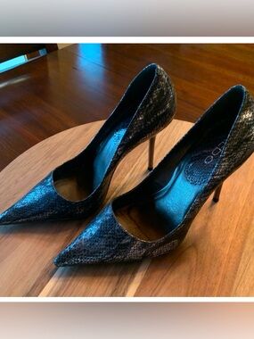 ALDO  Snakeskin Pointed Toe Stiletto Heels Black/Silver Metallic Size 8
